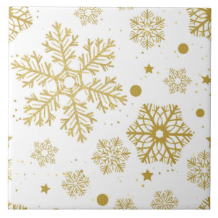 Golden snowflakes ceramic tile