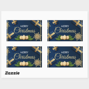 Golden Snowflakes Christmas Card,Merry Christmas Rectangular Sticker