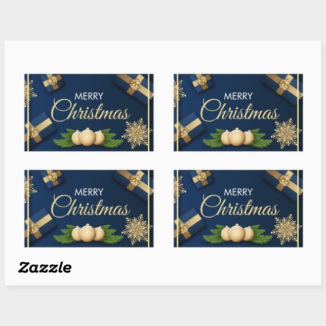 Golden Snowflakes Christmas Card,Merry Christmas Rectangular Sticker (Sheet)