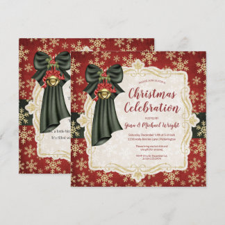 Golden Snowflakes Christmas Poem Party Invitation
