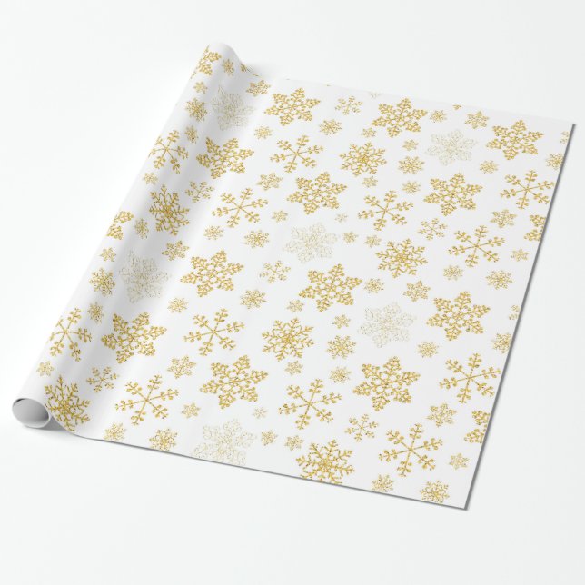 Golden Snowflakes Christmas Wrapping Paper (Unrolled)