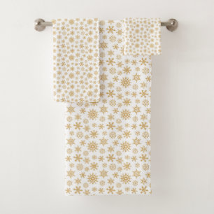 Golden Snowflakes Merry Christmas Personalised Bath Towel Set