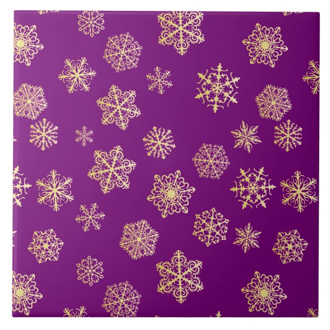 Golden snowflakes on a purple background tile (Front)