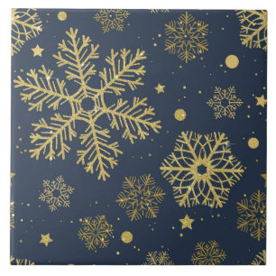 Golden snowflakes on navy ceramic tile