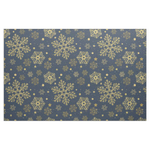 Golden snowflakes on navy fabric