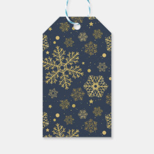 Golden snowflakes on navy gift tags