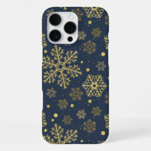 Golden snowflakes on navy iPhone 16 pro max case