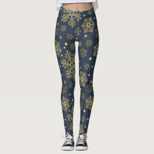 Golden snowflakes on navy leggings