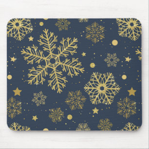 Golden snowflakes on navy mouse pad