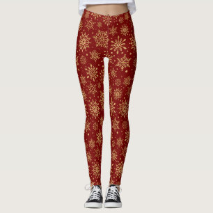 Golden Snowflakes on Red - Classic Christmas (1) Leggings