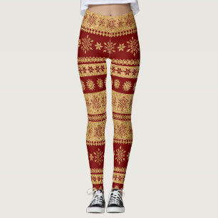 Golden Snowflakes on Red - Classic Christmas (5) Leggings