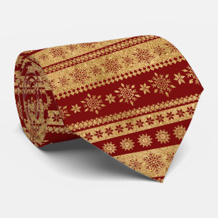 Golden Snowflakes on Red - Classic Christmas (5) Tie
