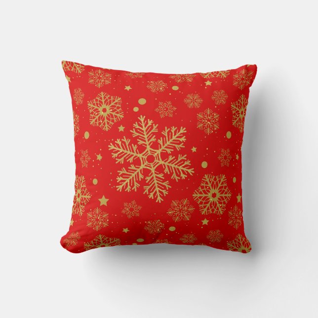 Golden snowflakes on red cushion (Front)