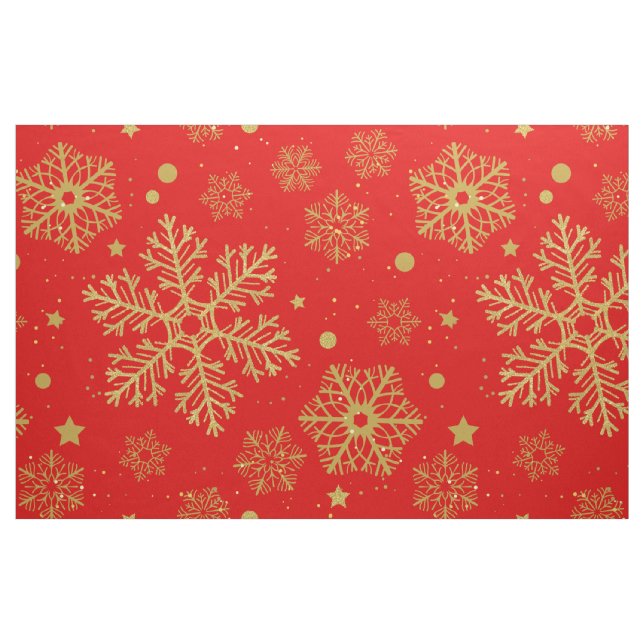 Golden snowflakes on red fabric (Fat Quarter)