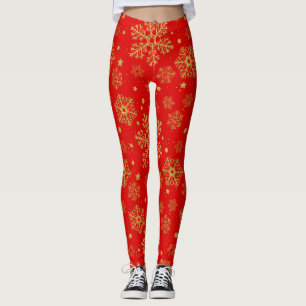 Golden snowflakes on red leggings