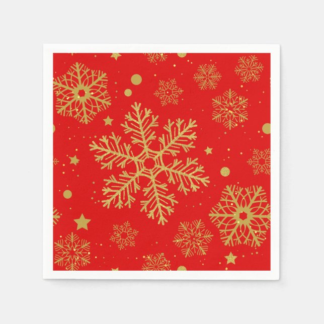 Golden snowflakes on red napkin (Front)