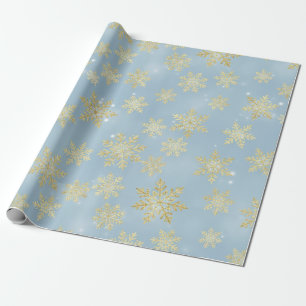 Golden Snowflakes on Sky Blue – Elegant Winter Wrapping Paper