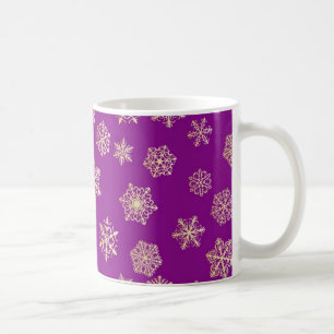 Golden snowflakes, purple background coffee mug