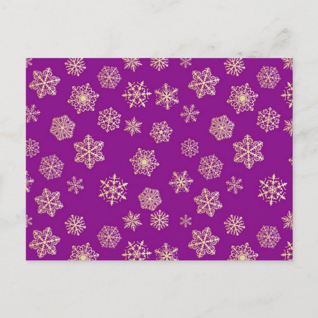 Golden snowflakes, purple background postcard (Front)