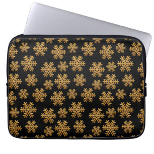 Golden Snowflakes Winter Merry Christmas Xmas Laptop Sleeve
