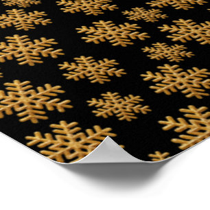 Golden Snowflakes Winter Merry Christmas Xmas Poster