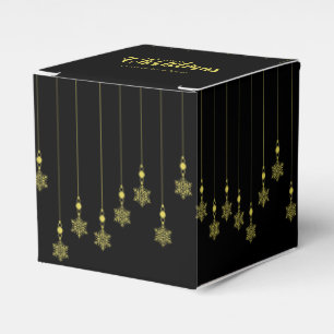 Golden Snowflakes with  Christmas Quote on Black Favour Box