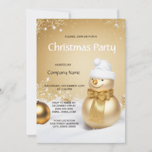 Golden Snowman Holiday Christmas Party Invitation