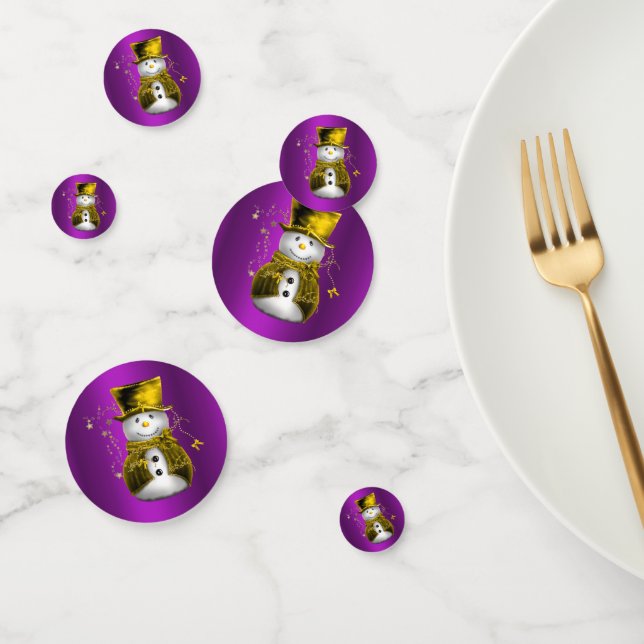 Golden Snowman Purple Christmas Confetti (Group)