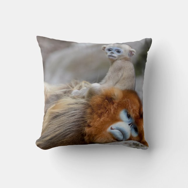 Golden Snub-nosed Monkey Dad with Baby Cushion (Front)