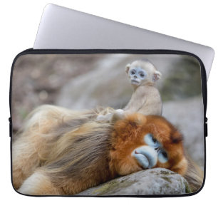 Golden Snub-nosed Monkey Dad with Baby Laptop Sleeve