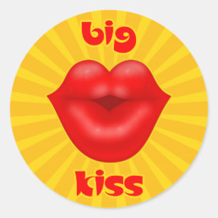 Golden Solar Rays Red lips big kiss Classic Round Sticker