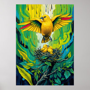 Golden Songbird Nest – Vibrant Jungle Family Scene Poster