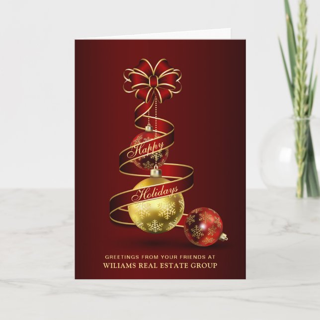 Golden Sparkle Christmas Ball Corporate Greeting Holiday Card (Front)