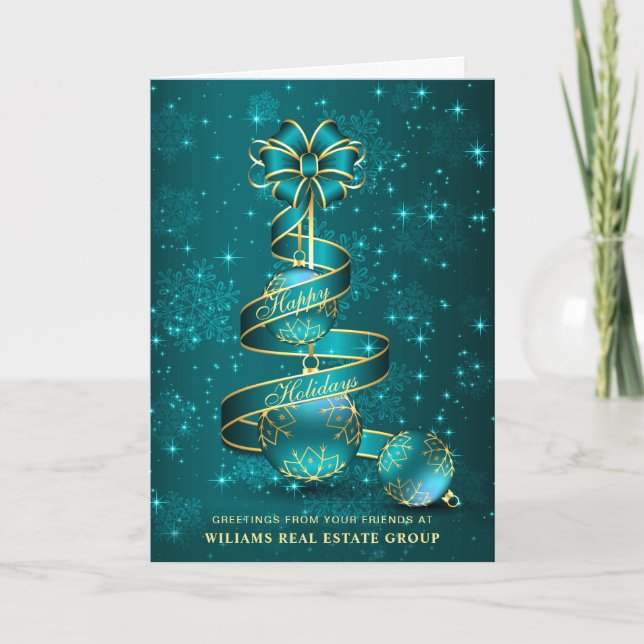 Golden Sparkle Christmas Ball Corporate Greeting Holiday Card (Front)