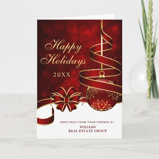 Golden Sparkle Christmas Ball Corporate Greeting Holiday Card (Front)