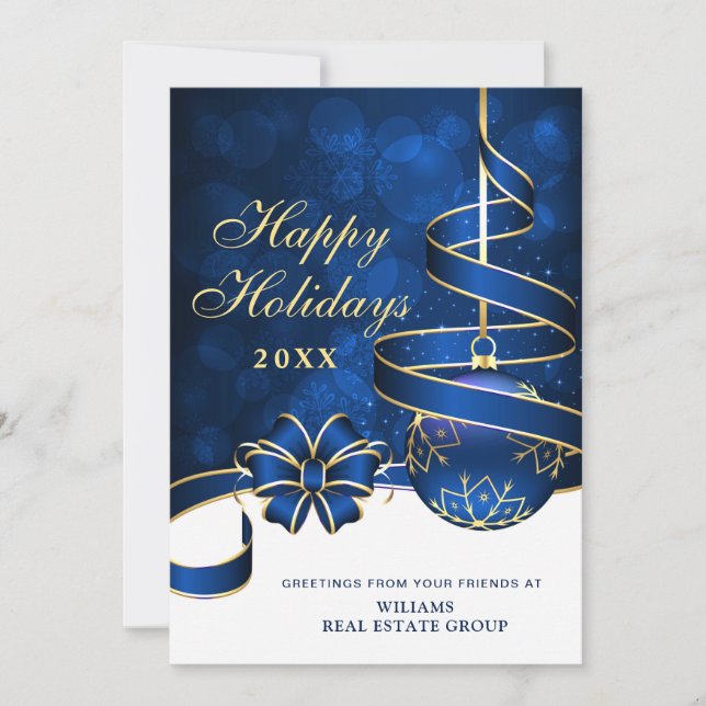 Golden Sparkle Christmas Ball Corporate Greeting Holiday Card (Front)