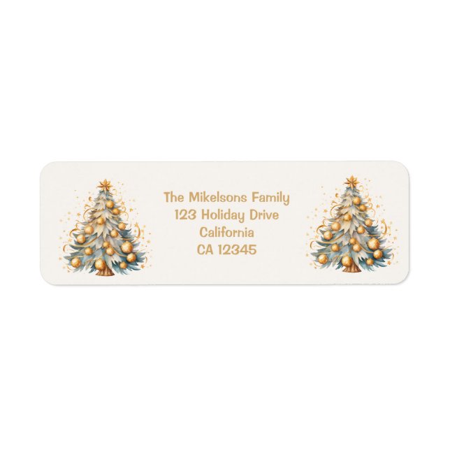 Golden Sparkle Christmas Tree Glow Return Address Label (Front)