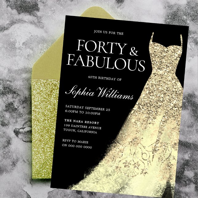 Golden Sparkle Dress Black 40th Birthday Party  Invitation (Creator Uploaded)