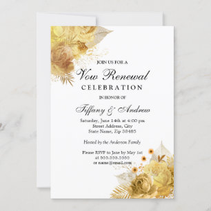 Golden Sparkle Flowers Vow Renewal Invitation