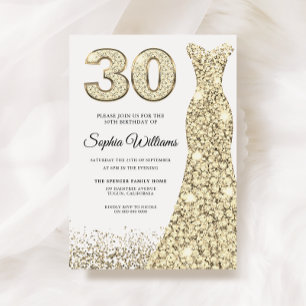 Golden Sparkle Glitter Dress 30th Birthday Party Invitation