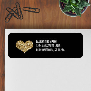 Golden Sparkle Heart Return Address Label