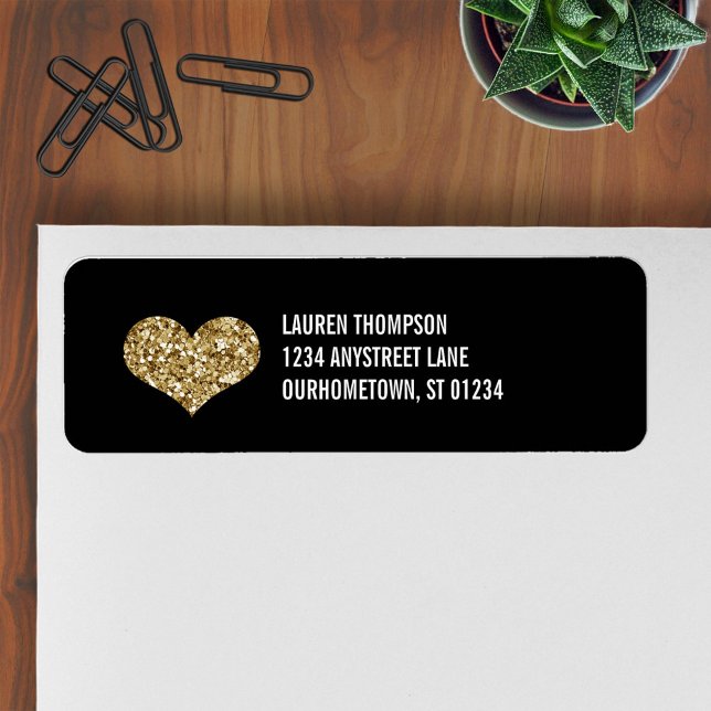 Golden Sparkle Heart Return Address Label (Creator Uploaded)