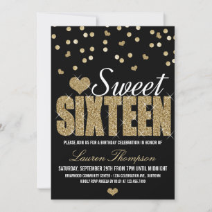 Golden Sparkle Sweet 16 Party Invitations