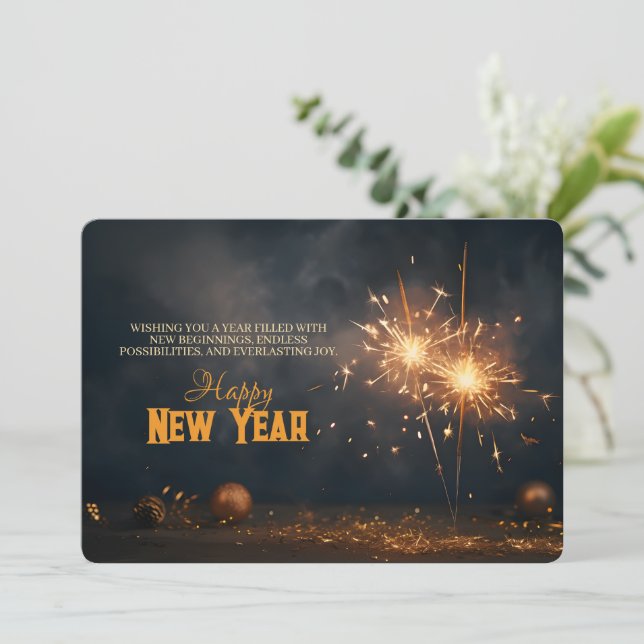 Golden Sparklers, Elegant Happy New Year Card (Standing Front)