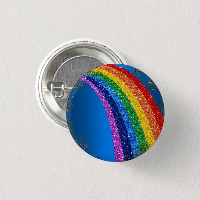 Golden Sparkles and Glitter Rainbow Unicorn Blue 3 Cm Round Badge (Front & Back)