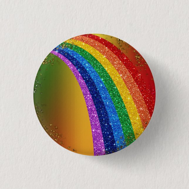 Golden Sparkles and Glitter Rainbow Unicorn Button (Front)