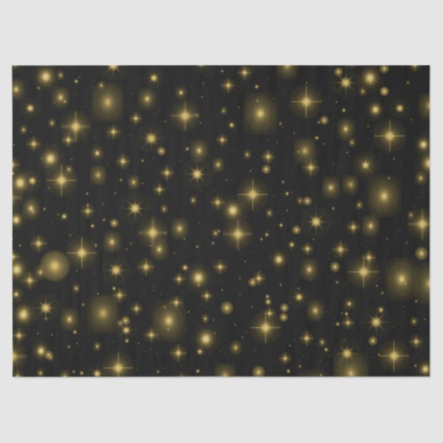Golden Sparkles and Stars in Night Sky Tissue Paper (Front)