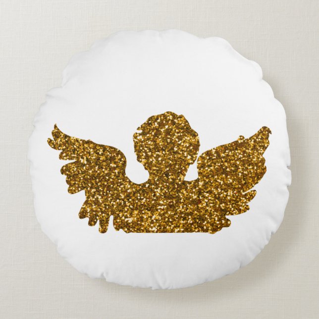 Golden Sparkling Christmas Angel  Round Cushion (Front)