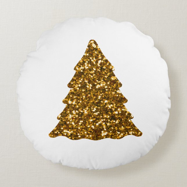 Golden Sparkling Christmas Tree  Round Cushion (Front)