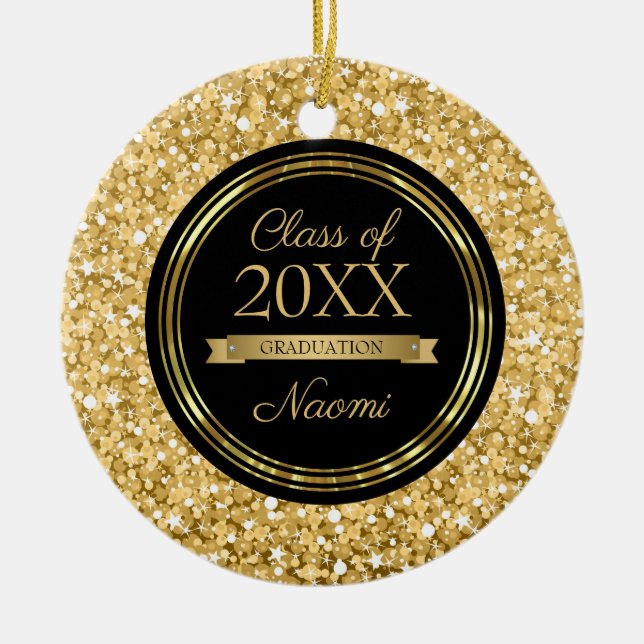 Golden Sparkling Glitter Ceramic Ornament (Front)